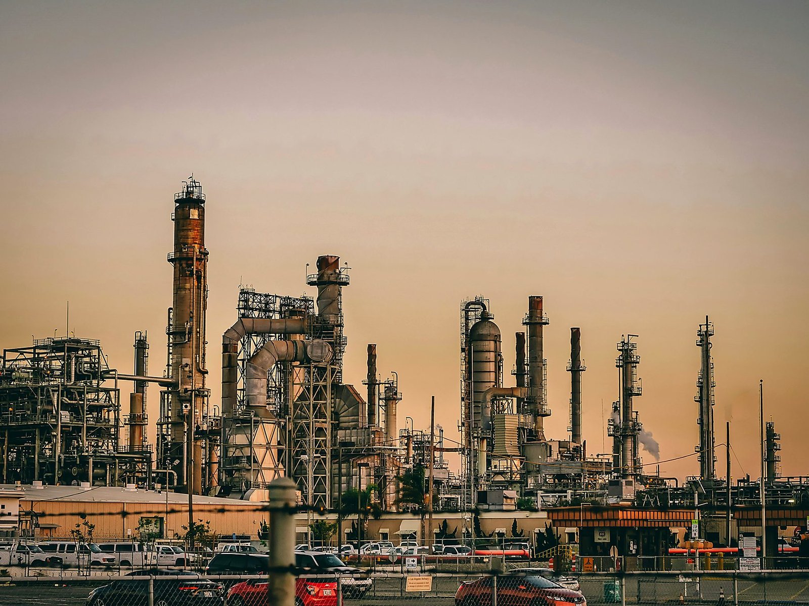 Industrial process plant at dusk